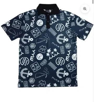 muta marine 네이비 프린트 피케 셔츠
