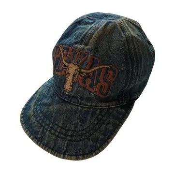 80s 90s TEXAS 인디고 데님 캡 자수 소 스냅백