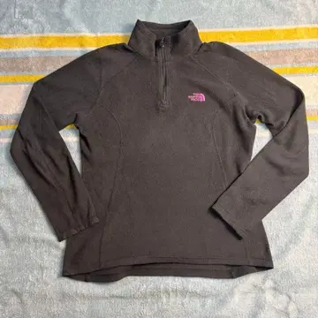THE NORTH FACE 플리스 S 블랙 핑크 로고 하프 지퍼