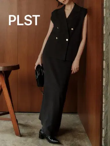 PLST 플라스테 레이온 블렌드 내로우 니트 스커트 블랙 M