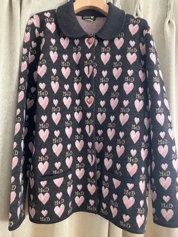 컨디션 최상 McDavid 울 100% 하트 무늬 니트 자켓