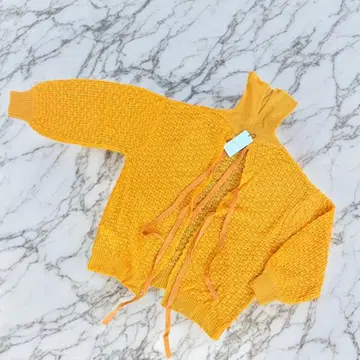 오렌지 뜨개질 니트 스웨터