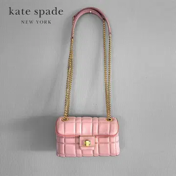 케이트 스페이드 미니 숄더백 램 가죽 퀼팅 체인 핑크