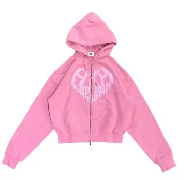 hth 하트 로고 후드티 핑크