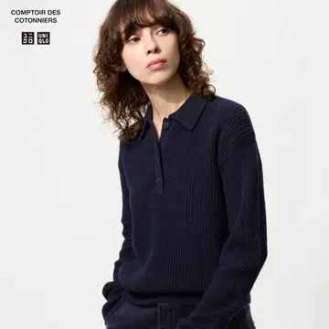 [ 새상품 ] UNIQLO 유니클로 울 블렌드 폴로 스웨터 네이비 M