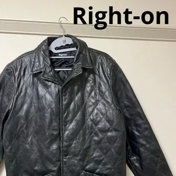 [레어] Right-on 블랙 가죽 코트 퀼팅 m