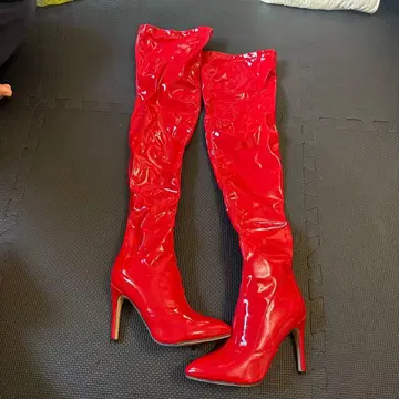 레드 러버 하이힐 부츠