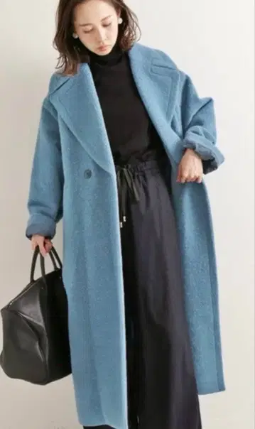 새상품급 IENA 알파카 샤기 롱 코트 블루 M