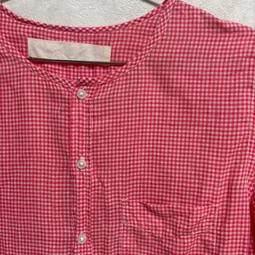 vas-y lentement 깅엄 체크 패턴 긴팔 셔츠