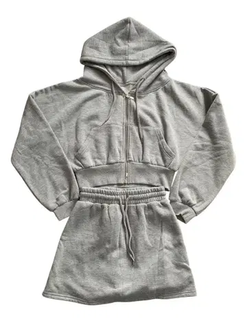 그레이 후드 부착 맨투맨 셋업