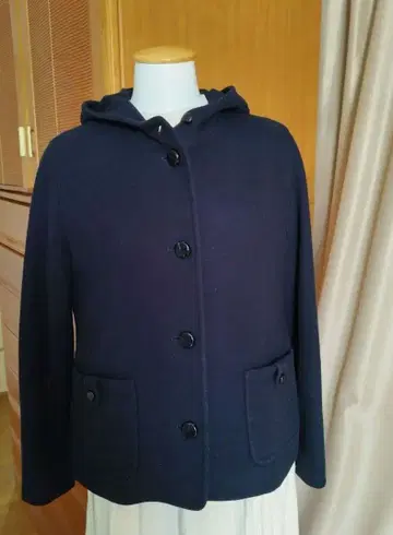 키이스 후드 부착 네이비 코트