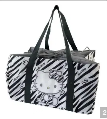 새상품 헬로키티 보냉백 쇼핑백 제브라 패턴 블랙 시마무라