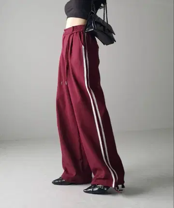 즉시 구매 가능 2WAY 허리 코드 사이드 라인 트랙 와이드 팬츠