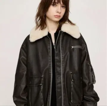 SLY 빈티지 인조 가죽 숏 블루종