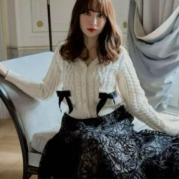 herlipto Double Bow Cable Knit 가디건