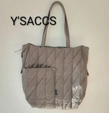 Y'SACCS 이자크 카키 그레이 퀼팅 토트백
