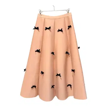 리본 포함 플레어 스커트 개성 있고 귀여운 종아리 기장 지퍼