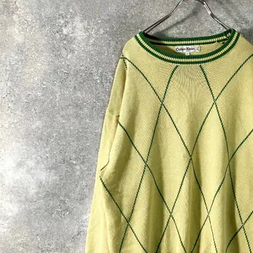 Calvin Klein 스웨터 니트 긴팔 얇은 소재 그린 아가일 무늬