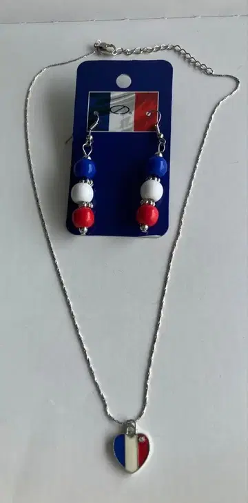 독일제 마감 좋은 프랑스 국기 디자인 하트형 목걸이와 귀걸이 세트 새상품