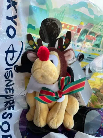 디즈니 스토어 플루토 봉제 인형 키체인 크리스마스