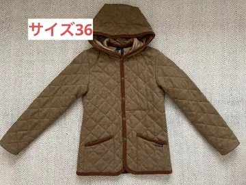 LAVENHAM 퀼팅 자켓 브라운 후드 부착 사이즈 36