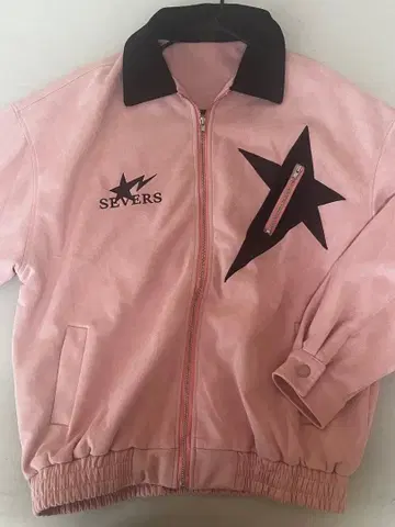 핑크 스웨이드 느낌 바시티 자켓 별 모양 자수