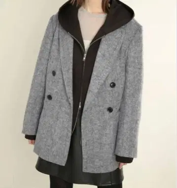 슬로브 이에나 샤기 헤링본 자켓 그레이 더블 테일러드 자켓