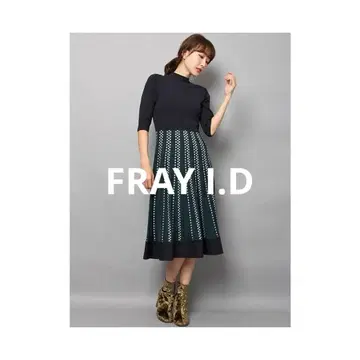 프레이 아이디 니트 원피스 플리츠 반팔 네이비