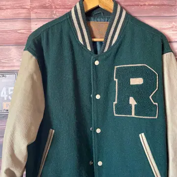 90's American club 바시티 자켓 다크 그린/베이지