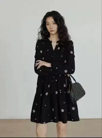 블랙 꽃무늬 셔츠 원피스