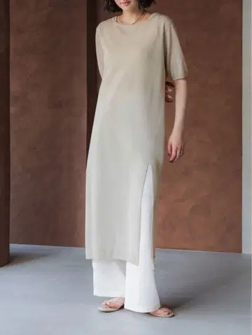 crewre 크루레 시어 니트 스트레이트 원피스 beige long