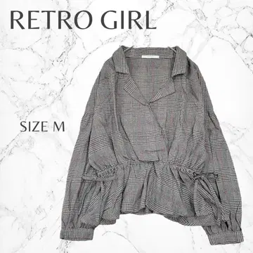 레트로걸 가을 코디 체크 무늬 페플럼 리본 긴팔 블라우스 M 하자품
