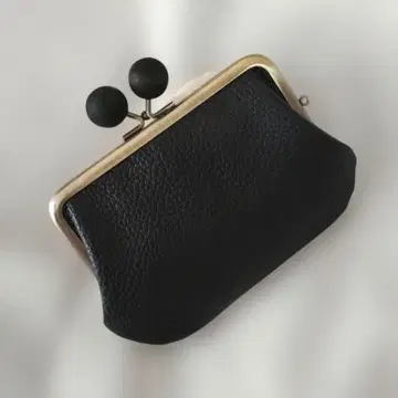 모자 가마구치 지갑 (12cm) 블랙 가죽 흑목구슬 가마구치 앤틱 골드