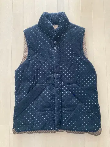 VOO 보 베스트 충전솜 코듀로이 블랙 브라운 도트 퀼팅 중고