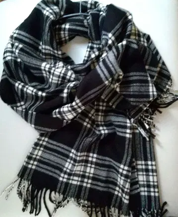 체크 무늬 프린지 대형 스톨 숄