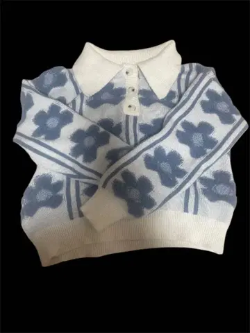 꽃무늬 폴로 옷깃 니트 스웨터 긴팔