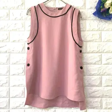 토요일 클럽 슬리브리스 상의 티셔츠 악센트 버튼 고급스러운