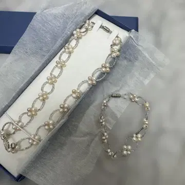 펄 실버 체인 목걸이 팔찌 세트