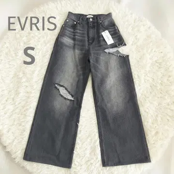 EVRIS 사이드 커팅 와이드 데님 S 블랙