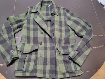 GOWEST 울 피코트 그린 블랙 체크