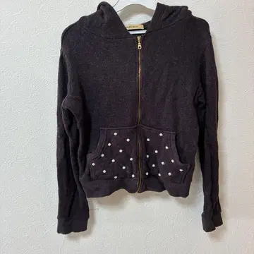 로즈버드 펄 장식 다크 그레이 후드티