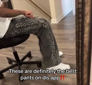 VYBES 스터드 장식 데님 팬츠 큐빅 스팽글 바이브스