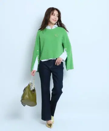 저스길리티 2WAY 케이프 크롭 니트 그린