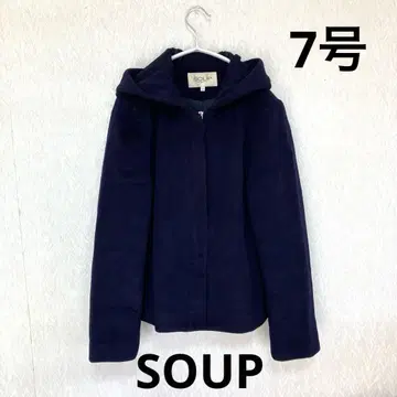 수프 네이비 후드 풀지퍼 아우터 울 혼방 코트 7호