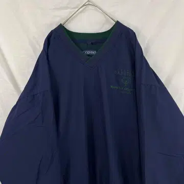 00s Y2K 나일론 풀오버 나일론 자켓 네이비 자수