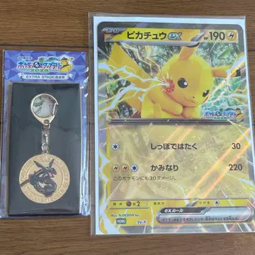 피카츄ex 프로모 카드 & 블랙레쿠자 메달 키링