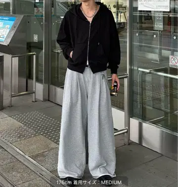 2턱 스웨트 팬츠 남성용 그레이 스웨트 팬츠 와이드 팬츠