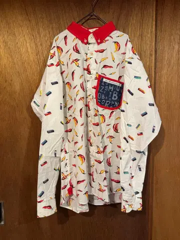 카타니 셔츠 고추 프린트 긴팔 셔츠 빨간색 옷깃