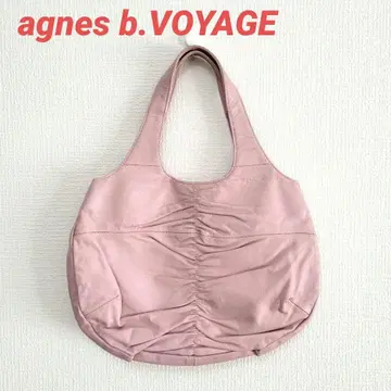 agnes b. VOYAGE 일본제 개더 라이트핑크 가죽 백
