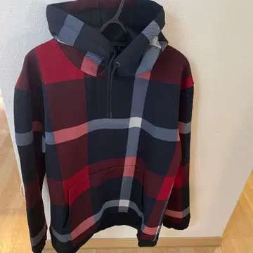 블랙 라벨 체크 무늬 후드 부착 후드티